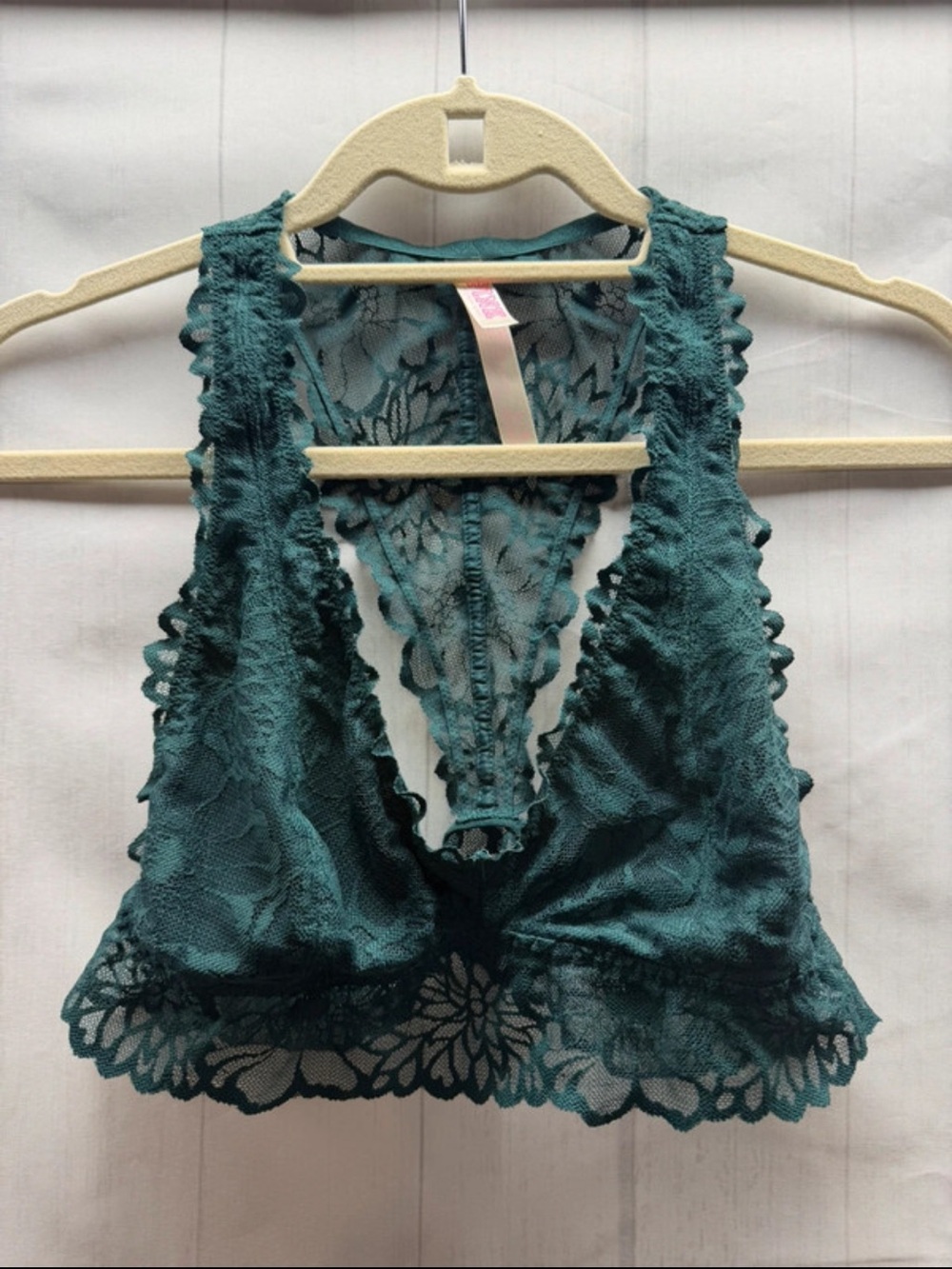 PINK Victoria's Secret Green Lace Racerback Bralette Size Large